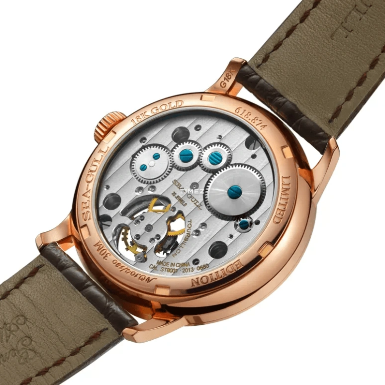 Sea-Gull,Other 40mm,40mm,Rose Gold,White,Handwound,Date,Day,Tourbillon,Flyback,Sapphire,Crystal Glass,Round,618,618.874