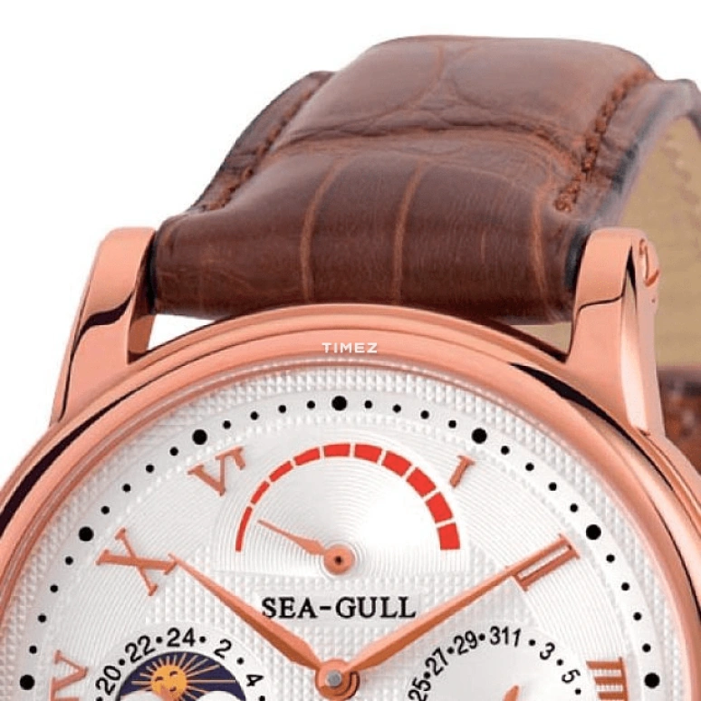 Sea-Gull,Tourbillon 40mm,40mm,Rose Gold,White,Handwound,Moonphase,Day,Power Reserve Indicator,Tourbillon,Sapphire,Crystal Glass,Round,ST8007GA