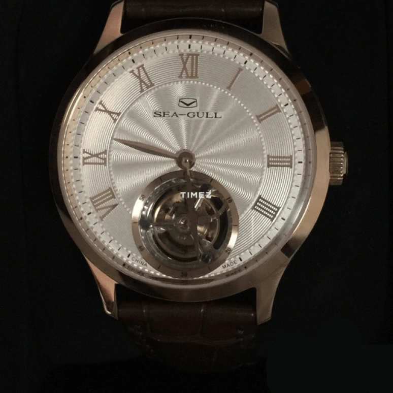 Sea-Gull,Tourbillon 42mm,42mm,Rose Gold,White,Handwound,Tourbillon,Sapphire,Crystal Glass,618,618.660