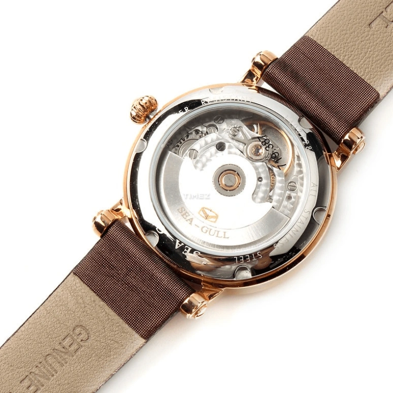 Sea-Gull,Couples 32mm,32mm,Stainless Steel,White,Automatic,Day,Sapphire,719,719.387 BROWN LEATHER