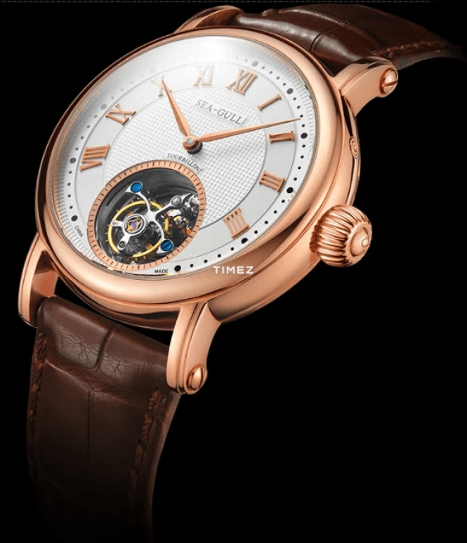 Sea-Gull,Tourbillon 37mm,37mm,Rose Gold,White,Handwound,Tourbillon,Sapphire,Crystal Glass,ST8000GA