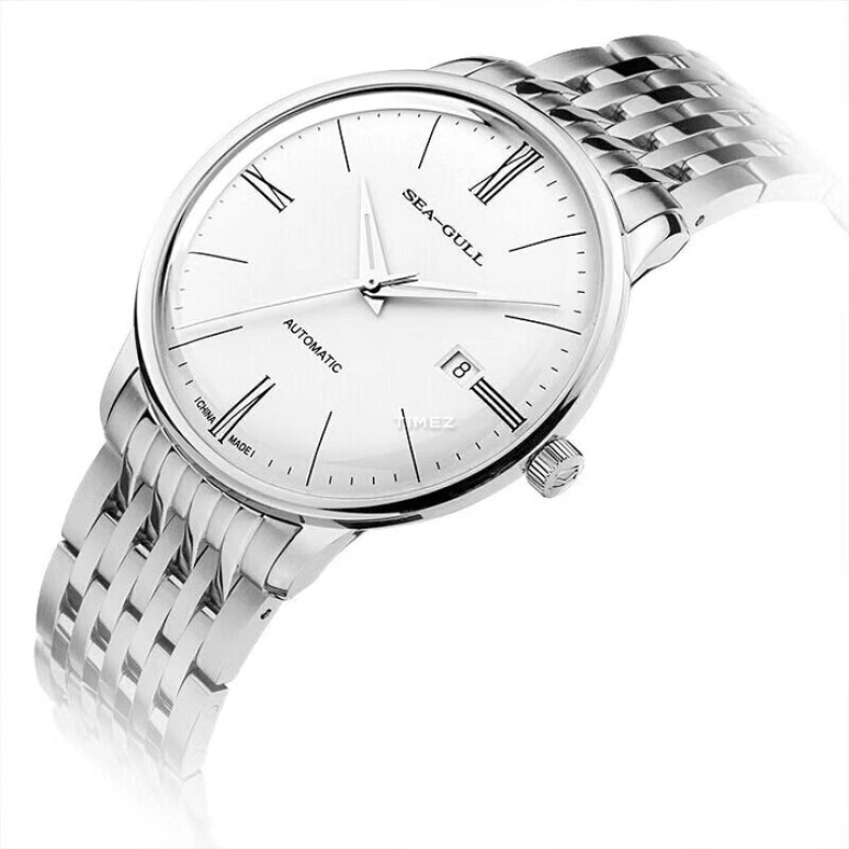 Sea-Gull,Water-Drop 40mm,40mm,Stainless Steel,White,Automatic,Day,Sapphire,Crystal Glass,816,816.519 ROMAN