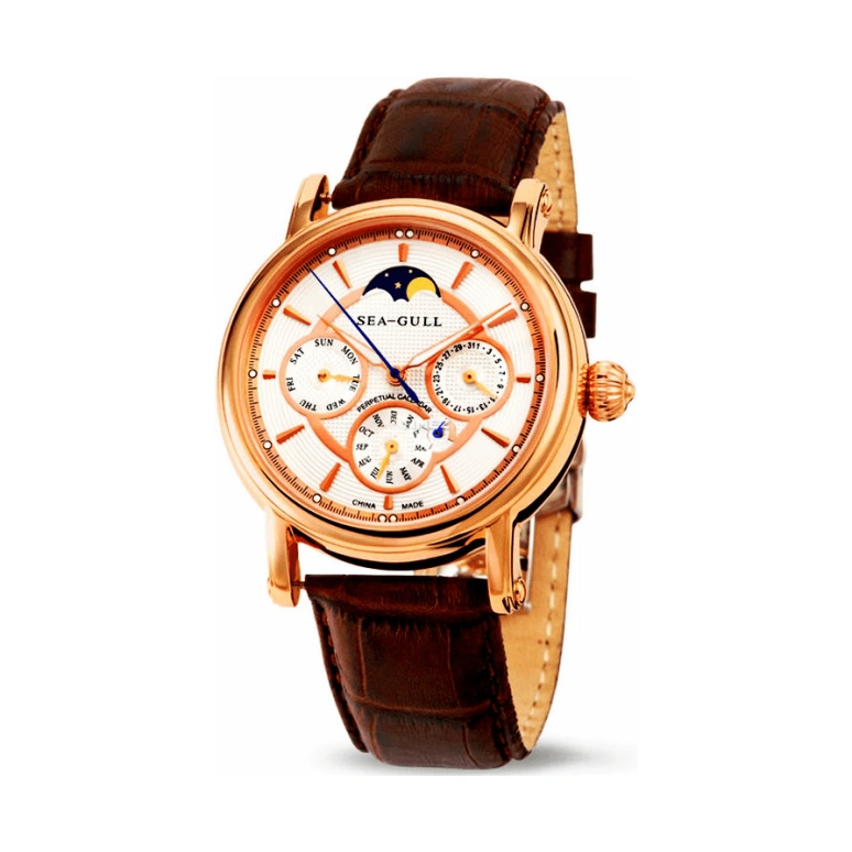 Sea-Gull,Multifunction 42mm,42mm,Rose Gold,White,Handwound,Moonphase,Perpetual Calendar,Month,Date,Sapphire,Crystal Glass,Round,ST2590G