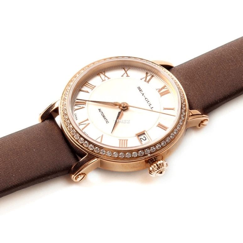 Sea-Gull,Couples 32mm,32mm,Stainless Steel,White,Automatic,Day,Sapphire,719,719.387 BROWN LEATHER