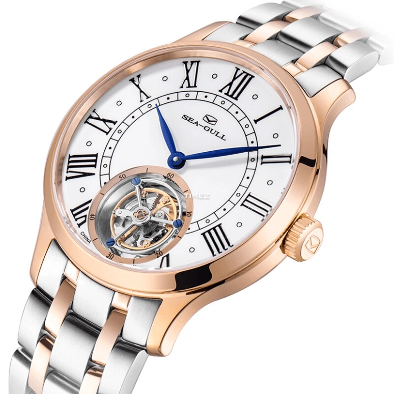 Sea-Gull,Tourbillon 42mm,42mm,Stainless Steel,Rose Gold,White,Handwound,Tourbillon,Sapphire,517,517.11.8812