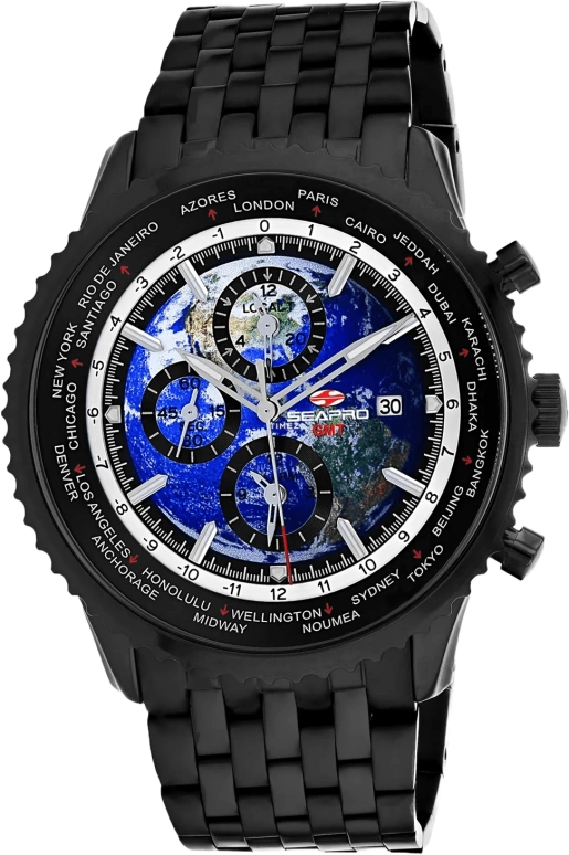 Seapro,Men 47mm,47mm,Stainless Steel,Multi-Color,Blue,Quartz,Chronograph,Day,GMT,World Time,Hardlex,Round,SP7322