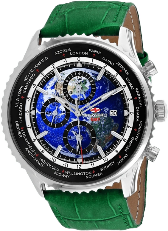 Seapro,Men 47mm,47mm,Stainless Steel,Multi-Color,Blue,Automatic,Chronograph,Day,GMT,World Time,Hardlex,Round,SP7133