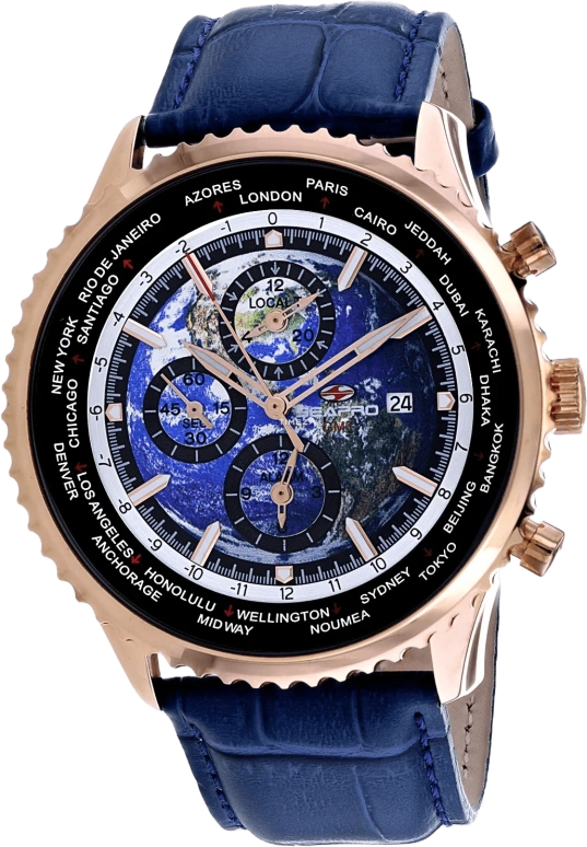 Seapro,Men 47mm,47mm,Stainless Steel,Multi-Color,Blue,Quartz,Chronograph,Day,GMT,World Time,Hardlex,Round,SP7135