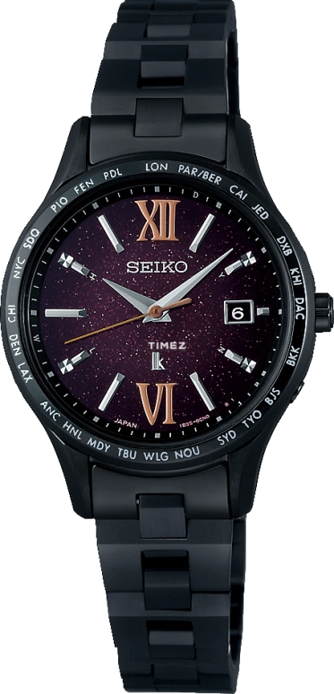 Seiko,Lukia 27.50mm,27.50mm,Stainless Steel,Black,Quartz,Day,World Time,Solar Charging,Anti-magnetic,In-house Caliber,Sapphire,SSVV087