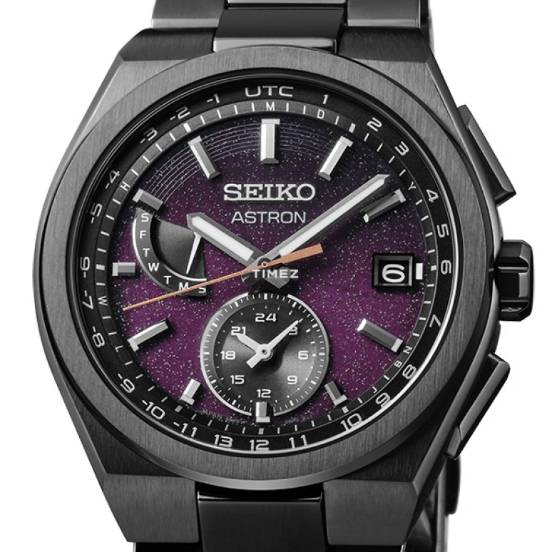 Seiko,Astron 41.30mm,41.30mm,Titanium,Black,Purple,Quartz,Date,Day,World Time,Retrograde,In-house Caliber,Sapphire,SBXY089
