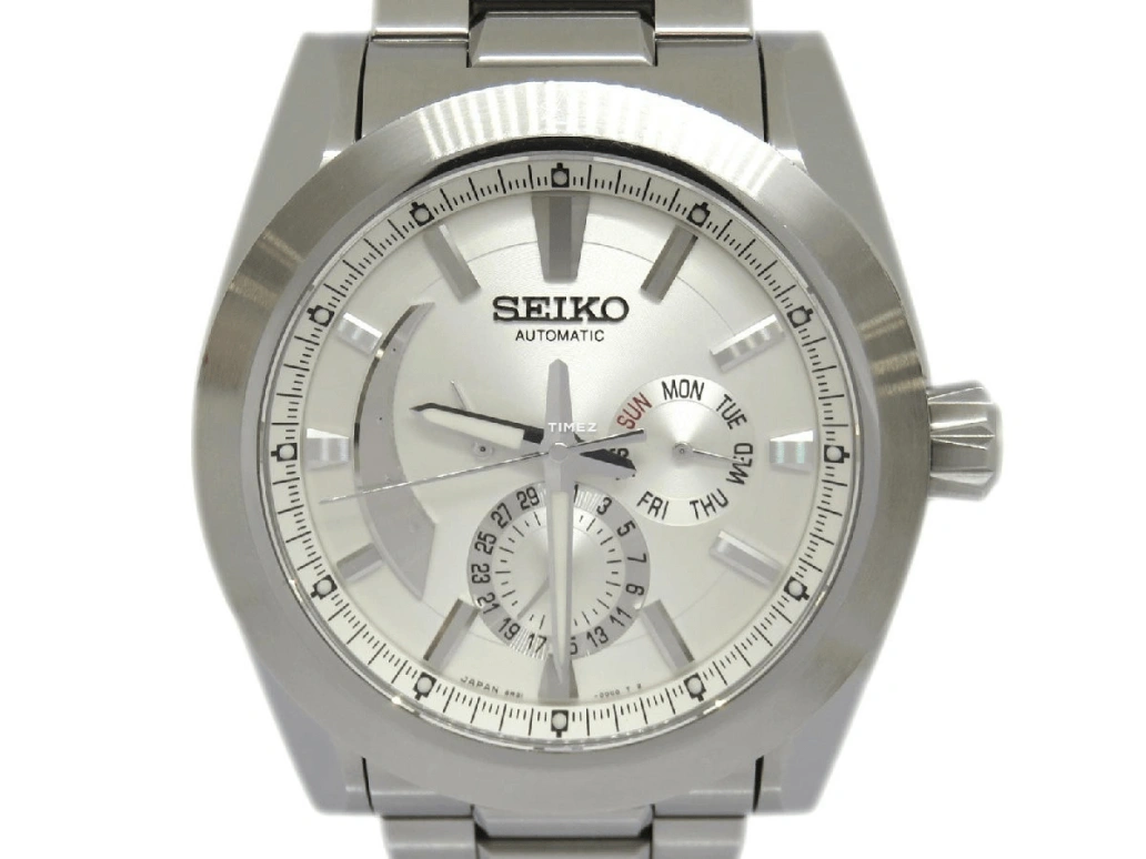 Seiko,Mechanical 42mm,42mm,Stainless Steel,White,Silver,Automatic,Date,Day,Power Reserve Indicator,SAEC005