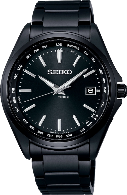 Seiko,Solar 39.50mm,39.50mm,Titanium,Black,Quartz,Day,World Time,SBTM333