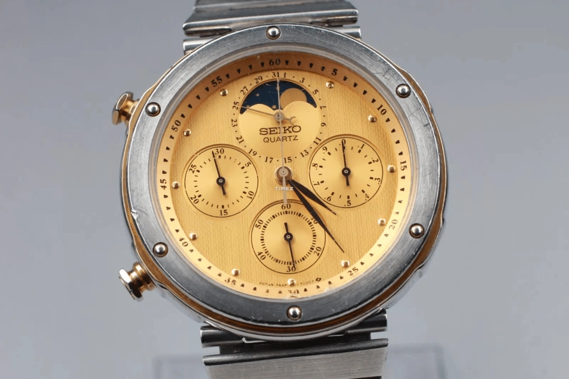 Seiko,Recraft 39mm,39mm,Stainless Steel,Champagne,Quartz,Chronograph,Moonphase,Day,7A48,7A48-7010