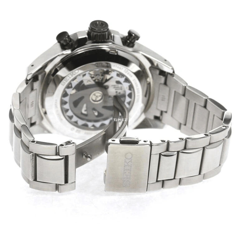 Seiko,Mechanical 43mm,43mm,Stainless Steel,Black,Blue,Handwound,Chronograph,Day,Power Reserve Indicator,SAEH003