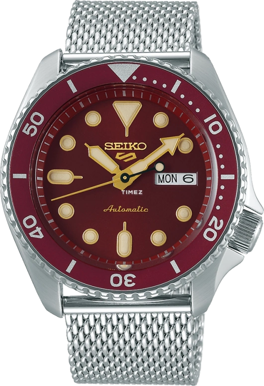 Seiko,5 Sports 42.50mm,42.50mm,Stainless Steel,Burgundy,Automatic,Date,Day,SRPD69