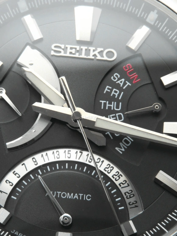 Seiko,Mechanical 46mm,46mm,Stainless Steel,Black,Automatic,Date,Day,Power Reserve Indicator,Retrograde,45hours,In-house Caliber,SAEC001