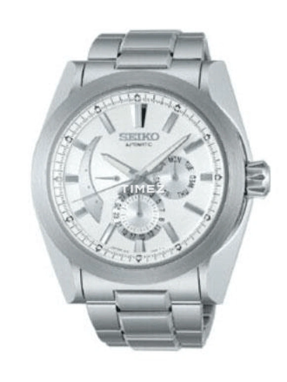 Seiko,Mechanical 42mm,42mm,Stainless Steel,White,Silver,Automatic,Date,Day,Power Reserve Indicator,SAEC005
