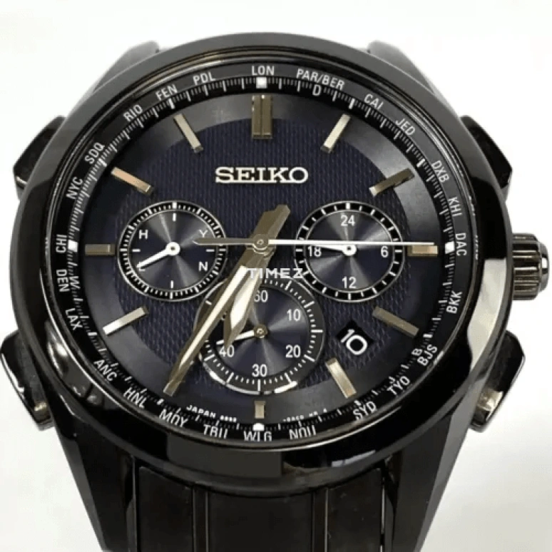 Seiko,Quartz 50x43.60mm,50x43.60mm,Titanium,Black,Quartz,Day,World Time,SAGA201