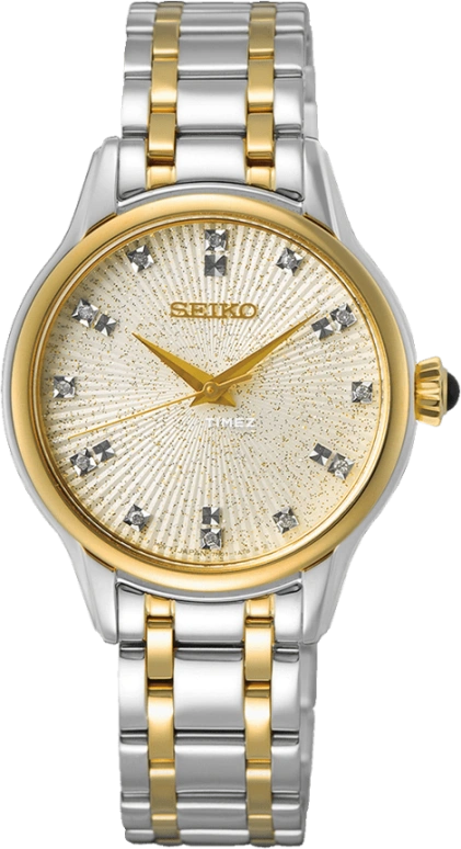 Seiko,Diamond 29.50mm,29.50mm,Stainless Steel,Champagne,Quartz,In-house Caliber,Sapphire,Crystal Glass,SRZ550