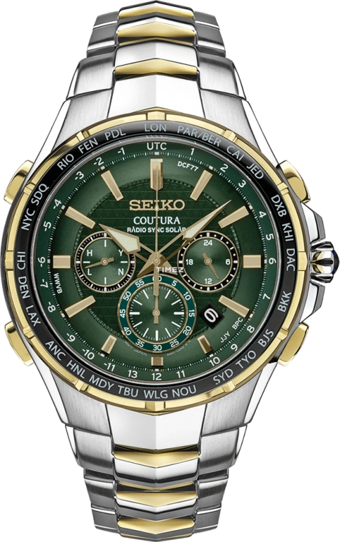 Seiko,Coutura 45.50mm,45.50mm,Stainless Steel,Green,Quartz,Day,World Time,SSG022P9