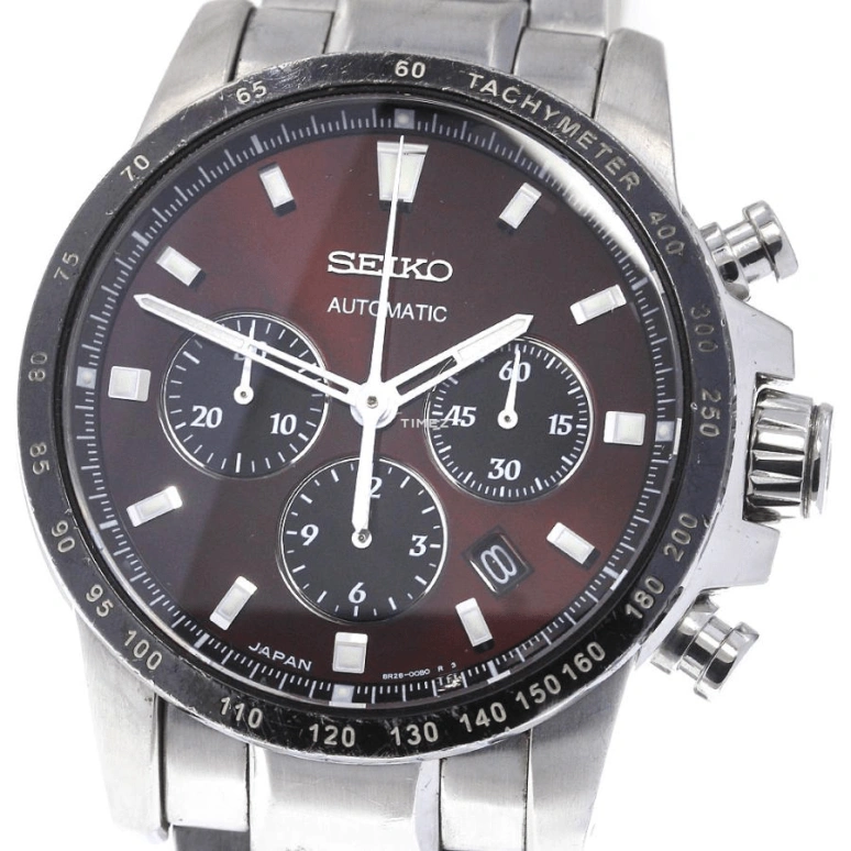 Seiko,Mechanical 46mm,46mm,Stainless Steel,Red,Automatic,Chronograph,Day,SAGK005