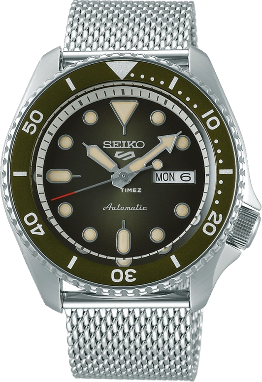 Seiko,5 Sports 42.50mm,42.50mm,Stainless Steel,Olive Green,Automatic,Date,Day,SRPD75