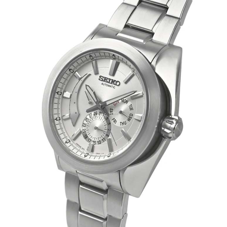 Seiko,Mechanical 42mm,42mm,Stainless Steel,White,Silver,Automatic,Date,Day,Power Reserve Indicator,SAEC005