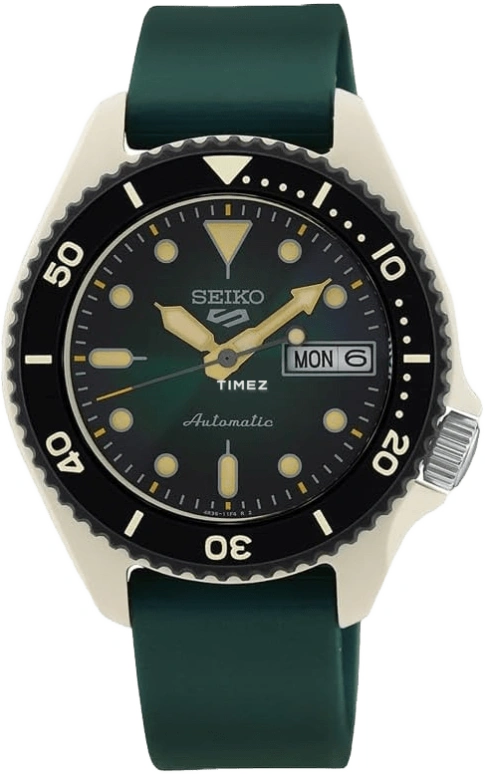 Seiko,5 Sports 39mm,39mm,Plastic,Dark Green,Automatic,Date,Day,SRPG73K1
