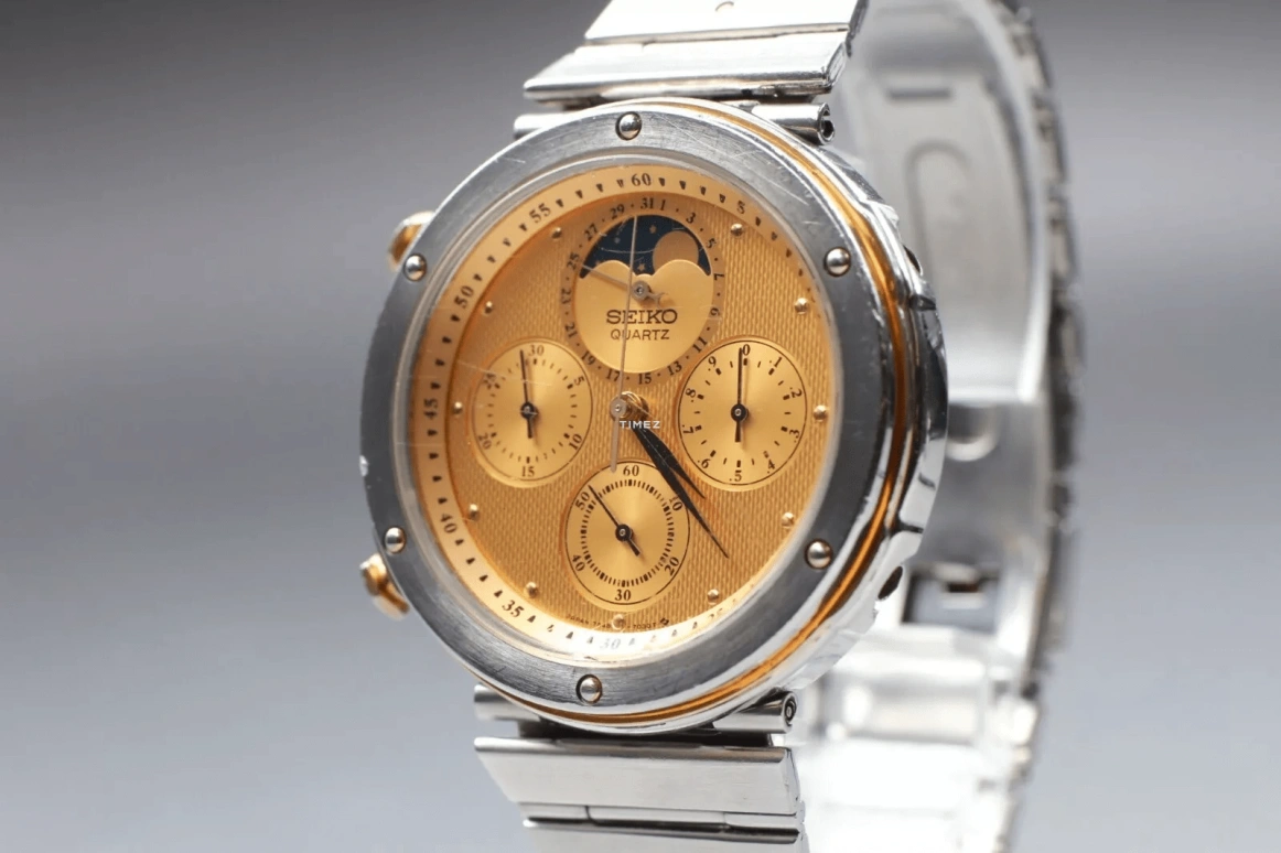 Seiko,Recraft 39mm,39mm,Stainless Steel,Champagne,Quartz,Chronograph,Moonphase,Day,7A48,7A48-7010