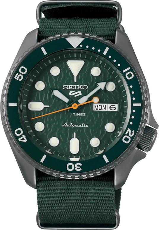 Seiko,5 Sports 42.50mm,42.50mm,Stainless Steel,Olive Green,Automatic,Date,Day,SRPD77
