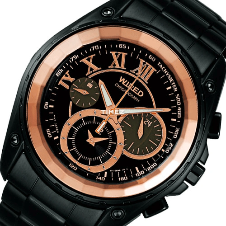 Seiko,Quartz 44mm,44mm,Stainless Steel,Black,Rose Gold,Quartz,Glass,Round,AGAV759