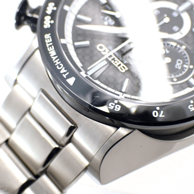 Seiko,Mechanical 46mm,46mm,Stainless Steel,Black,Automatic,Chronograph,Day,SAEK005