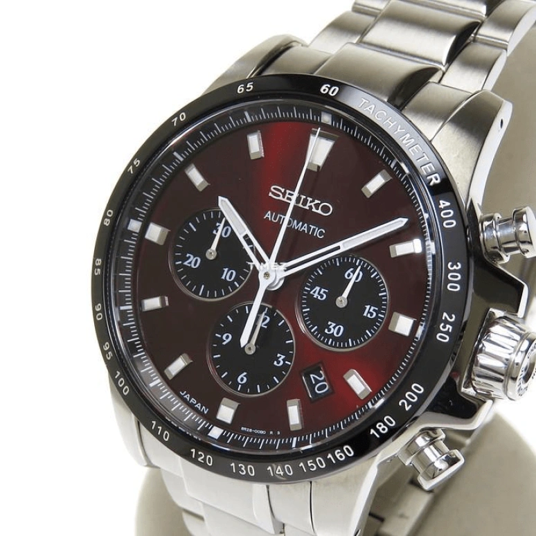 Seiko,Mechanical 46mm,46mm,Stainless Steel,Red,Automatic,Chronograph,Day,SAGK005