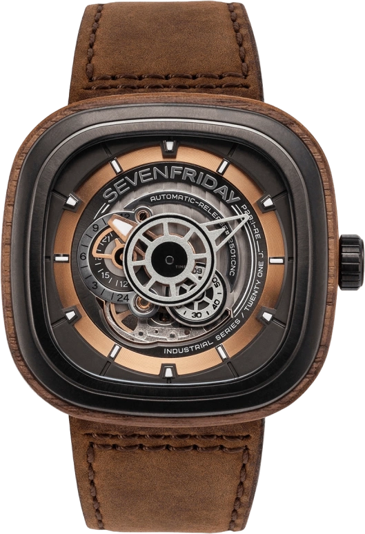SevenFriday,P-Series ,Wood,Stainless Steel,Brown,Automatic,40hours,Mineral,P2B,P2B/03-W