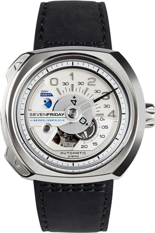 SevenFriday,V-Series 44.30x53.20mm,44.30x53.20mm,Stainless Steel,Silver,White,Automatic,day-night-indication,V1,V1/01