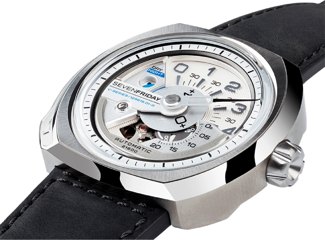 SevenFriday,V-Series 44.30x53.20mm,44.30x53.20mm,Stainless Steel,Silver,White,Automatic,day-night-indication,V1,V1/01