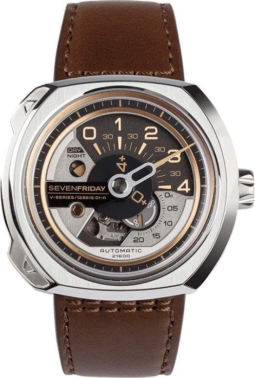 SevenFriday,V-Series 44.30x44.30mm,44.30x44.30mm,Stainless Steel,Grey,Black,Automatic,day-night-indication,V2,V2/01