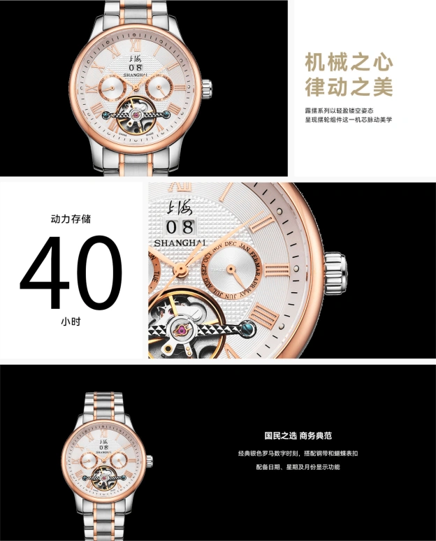 Shanghai,Memoir 40mm,40mm,Stainless Steel,White,Silver,Automatic,Month,Date,Day,21RE,21RE-603-2L27-WHRS