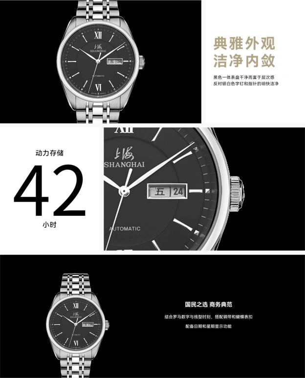Shanghai,Memoir 40mm,40mm,Stainless Steel,Black,Automatic,Date,Day,21RE,21RE-308-8205-BKST
