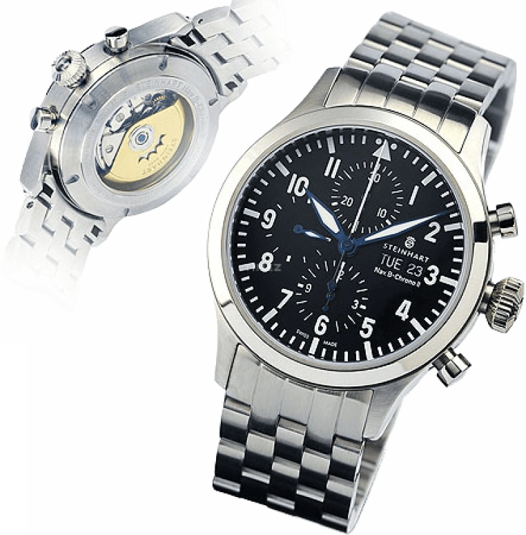 Steinhart,Pilot 44mm,44mm,Stainless Steel,Black,Automatic,Chronograph,Date,Day,C0402