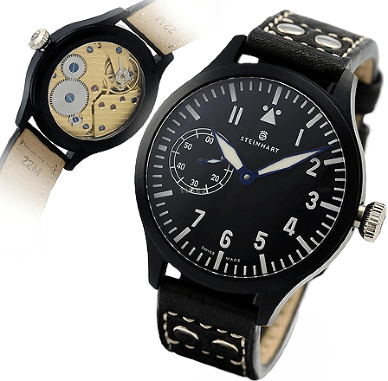 Steinhart,Pilot 47mm,47mm,Stainless Steel,Black,Handwound,46hours,Sapphire,F0303