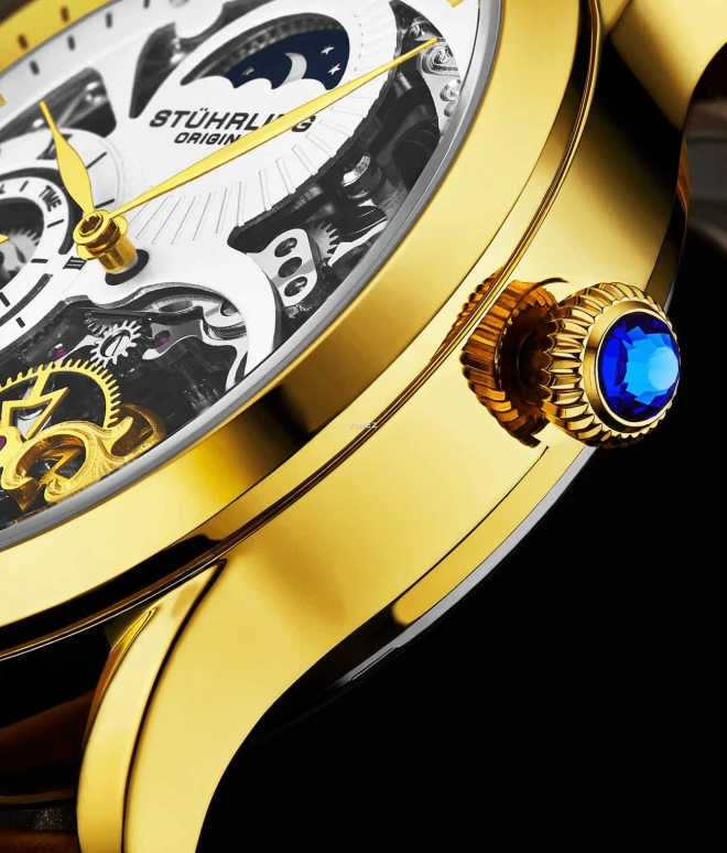 Stuhrling,Legacy 44mm,44mm,Stainless Steel,White,Automatic,Dule Time,Day / Night Indication,3921,3921.3
