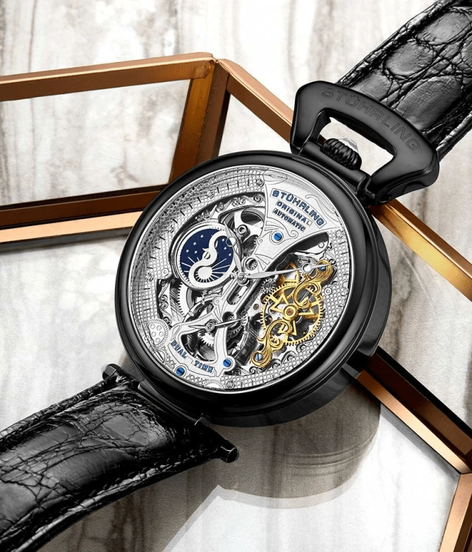 Stuhrling,Legacy 46mm,46mm,Stainless Steel,Silver,Automatic,Dule Time,Day / Night Indication,3920,3920.4