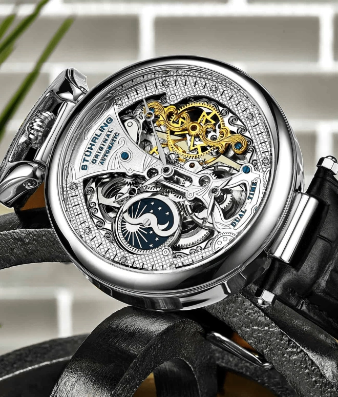 Stuhrling,Legacy 46mm,46mm,Stainless Steel,Silver,Automatic,Dule Time,Day / Night Indication,3920,3920.1