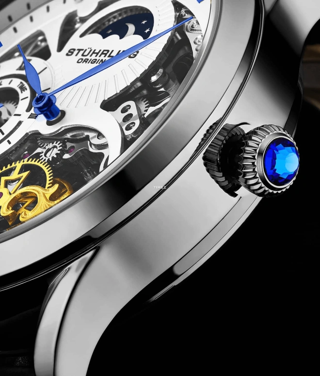Stuhrling,Legacy 44mm,44mm,Stainless Steel,White,Automatic,Dule Time,Day / Night Indication,3921,3921.2