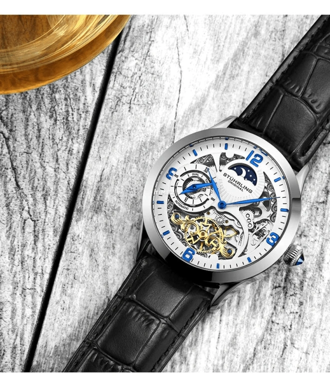 Stuhrling,Legacy 44mm,44mm,Stainless Steel,White,Automatic,Dule Time,Day / Night Indication,3921,3921.2