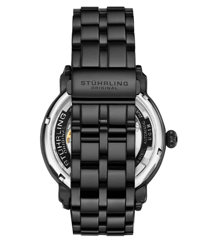 Stuhrling,Legacy 42mm,42mm,Stainless Steel,Black,Silver,Automatic,Hardlex,Round,3964,3964.2