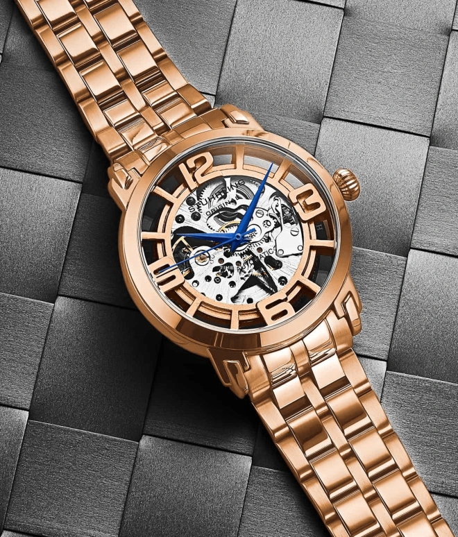 Stuhrling,Legacy 42mm,42mm,Stainless Steel,Rose Gold,Silver,Automatic,Hardlex,Round,3964,3964.3