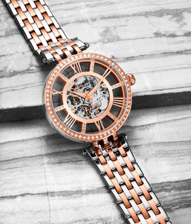 Stuhrling,Legacy 38mm,38mm,Stainless Steel,Rose Gold,Silver,Automatic,Hardlex,Round,3944,3944.3