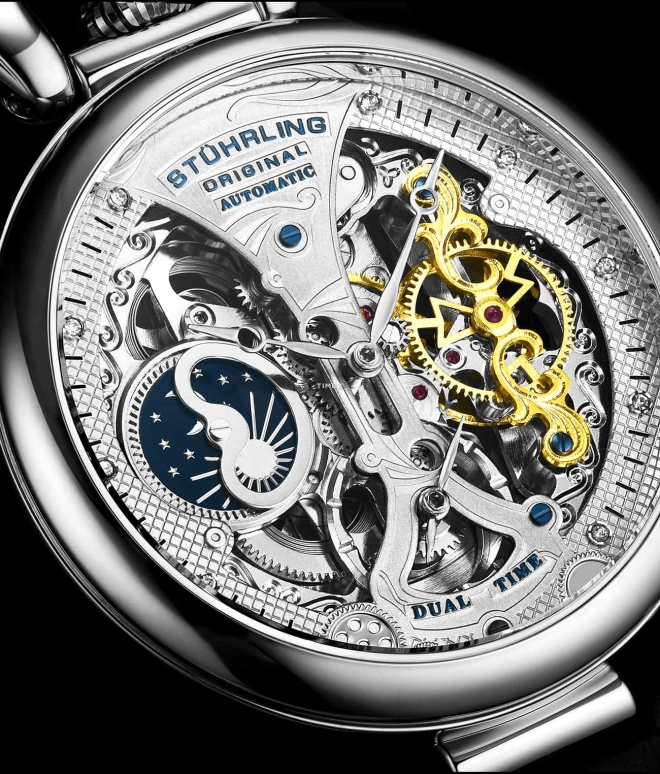 Stuhrling,Legacy 46mm,46mm,Stainless Steel,Silver,Automatic,Dule Time,Day / Night Indication,3920,3920.1